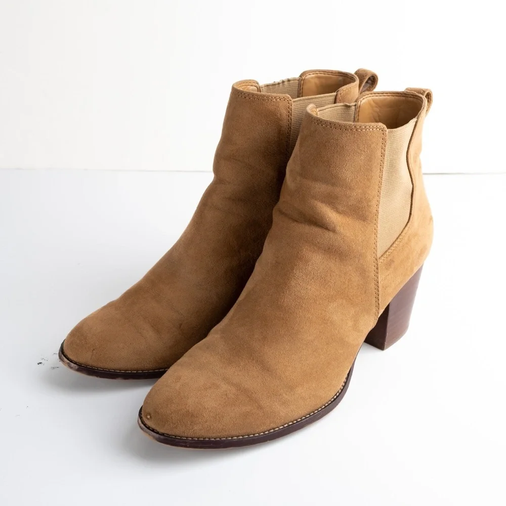 J. CREW Rory tan microsuede heeled boots size 9.5